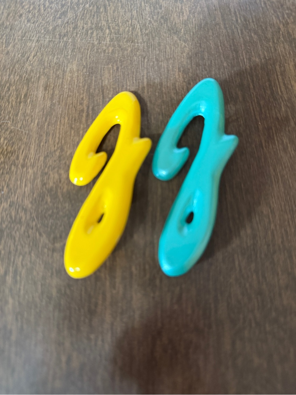 Vintage Art Deco Vibes J Initial Pin Brooch Lot Of 2 Blue Yellow